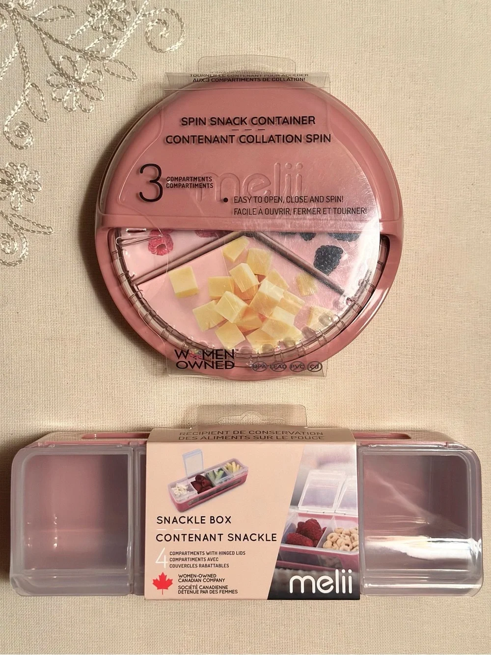 Melii Spin Snack Container & Snackle Box Combo Set Berry Color